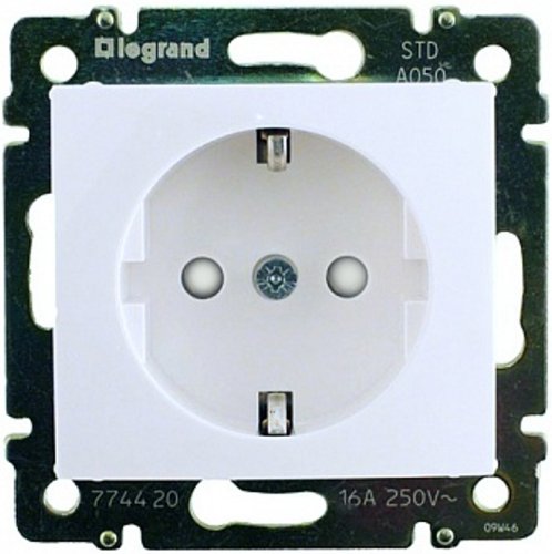 Розетка с заземлением без рамки Legrand Valena 1-м. шторки белый картинка